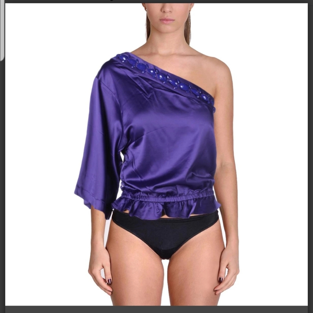 XS Rachel Lym swimwear royal purple beaded coverup